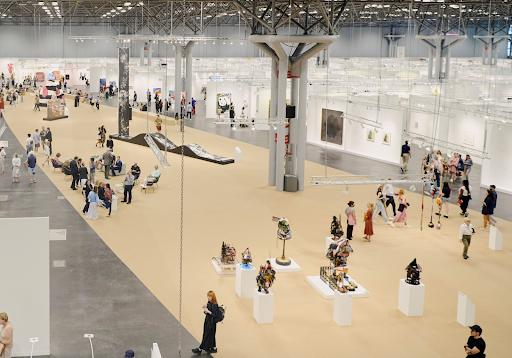 A view looking down on the Armory Show art fair