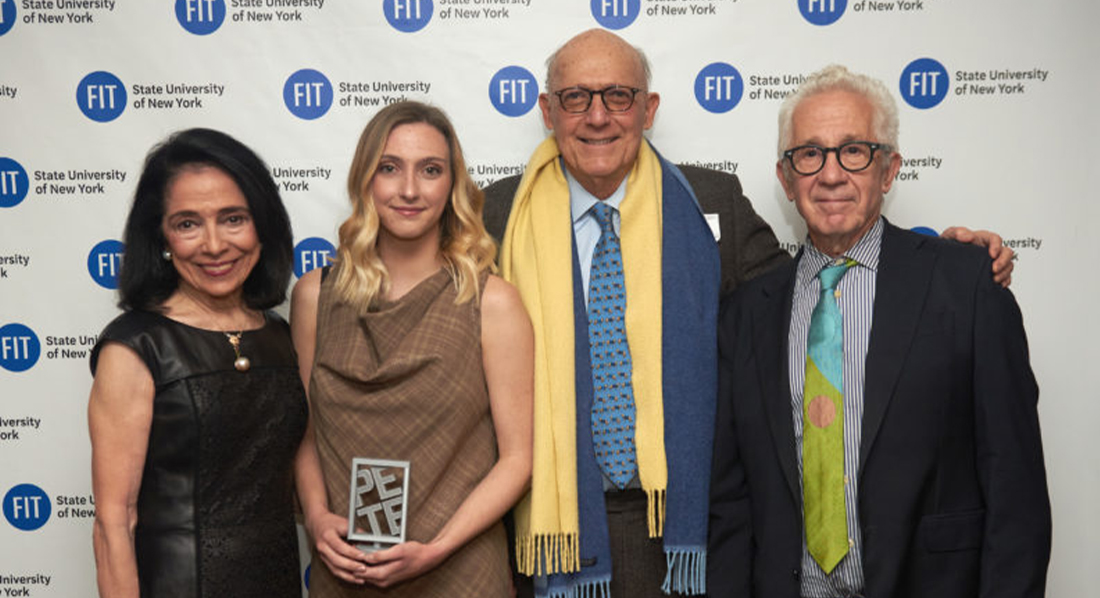 President Joyce F. Brown, PETE Prize winner Haley Schwartz, Edwin Goodman, and FIT DTech Lab Executive Director Michael Ferraro during the PETE Prize Award ceremony.