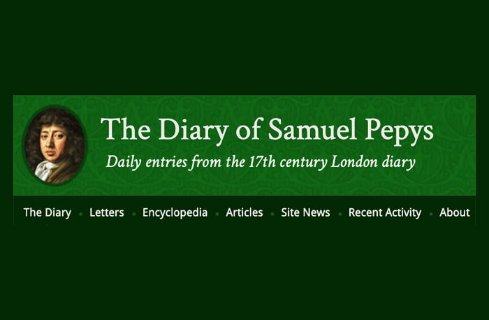 screenshot of diary of samuel pepys website